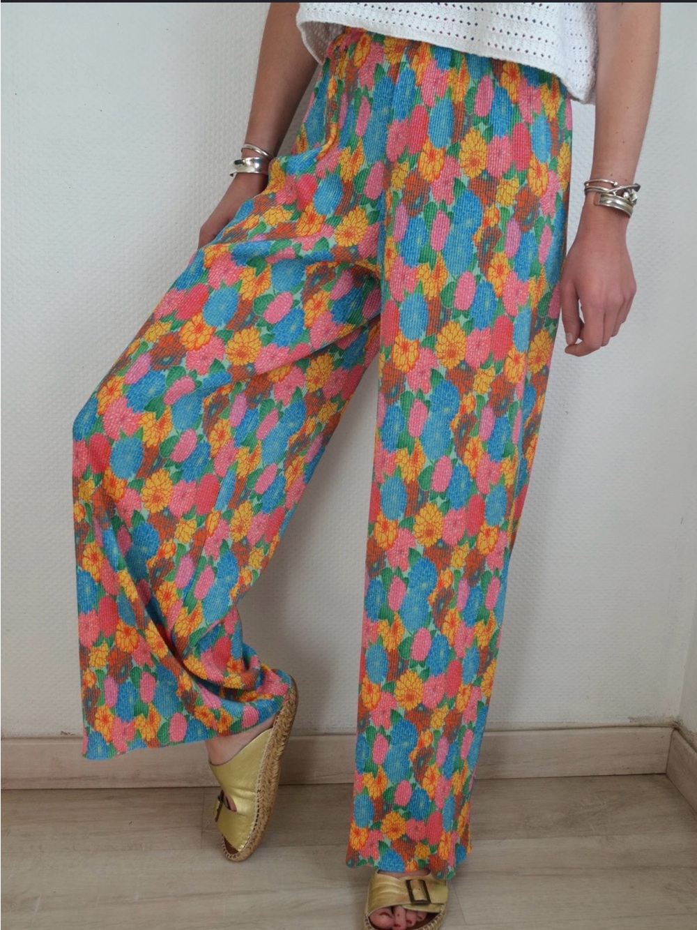 Zara Multicolor Floral Wide-Leg Pants Size M NWT